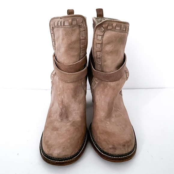 Free People Tan Leather Tall Strappy Buckle Ankle Boots - Picture 3 of 10